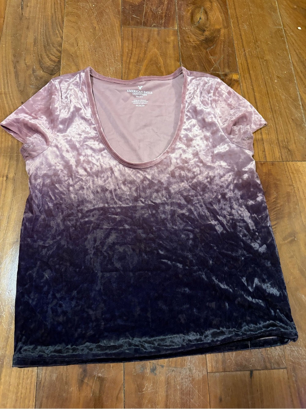 American Eagle Outfitters Velvet Ombre Scoop Neck Tee - Mauve to Plum